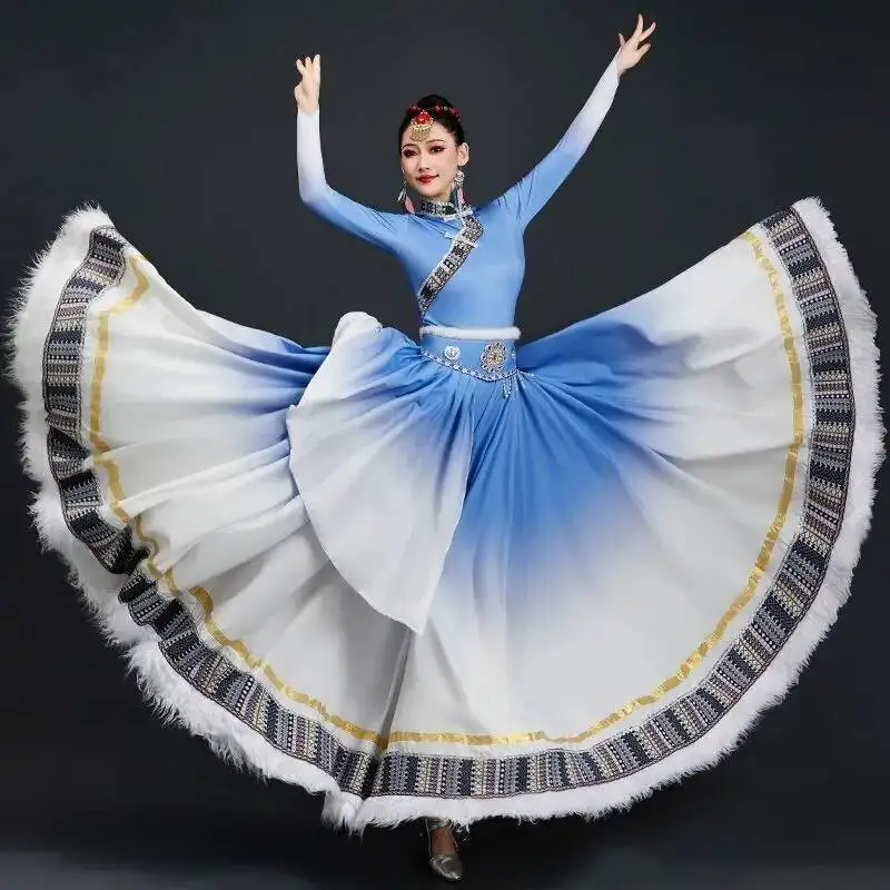 Tibetan Dance Costume Women\'s Big Skirt Mongolian Dance Performance Costume Tibetan Classroom Training Practice Half Skirt