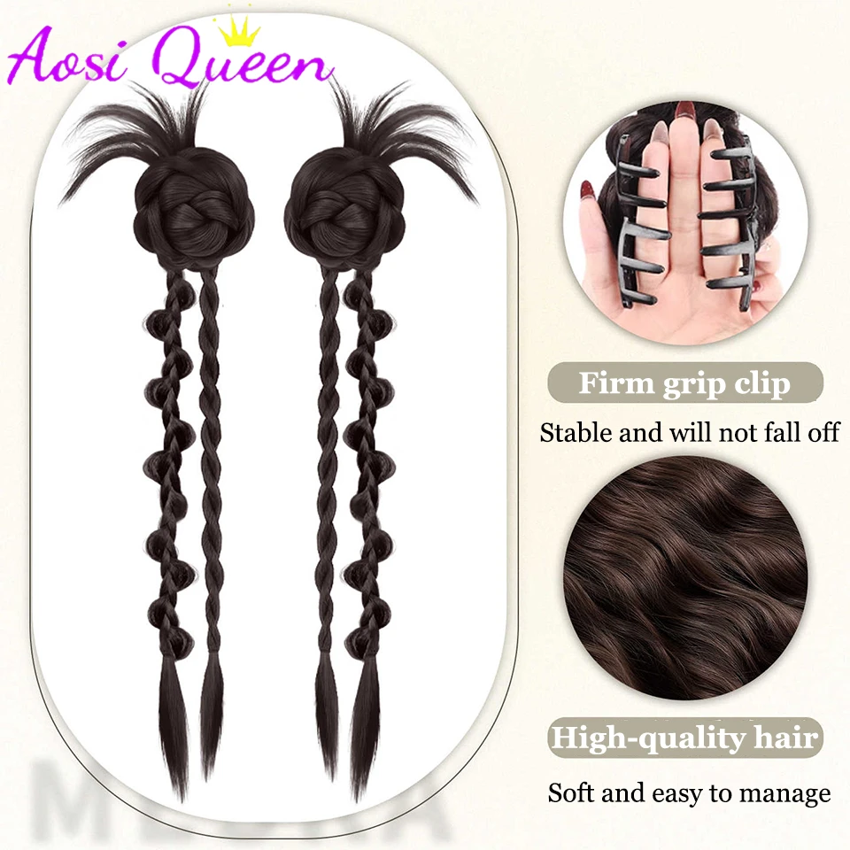 AOSIQUEEN الاصطناعية مضفر تويست الضفائر ذيل حصان الشعر التمديد الأسود شعر مستعار طبيعي طويل ذيل حصان مشبك شعر المشبك شعر مستعار نسائي