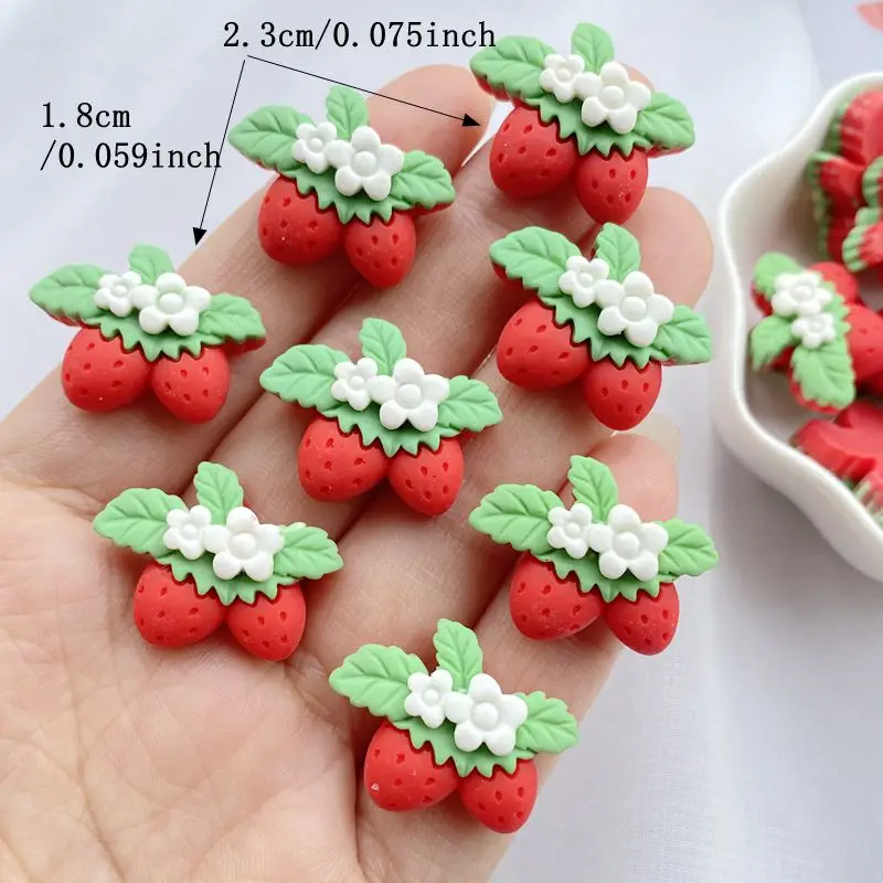 10Pcs Mixed Nail Art Resin Cartoon Red Strawberries Series Charms Rhinestones DIY Craft For Nail 3D Decorations Jewelry