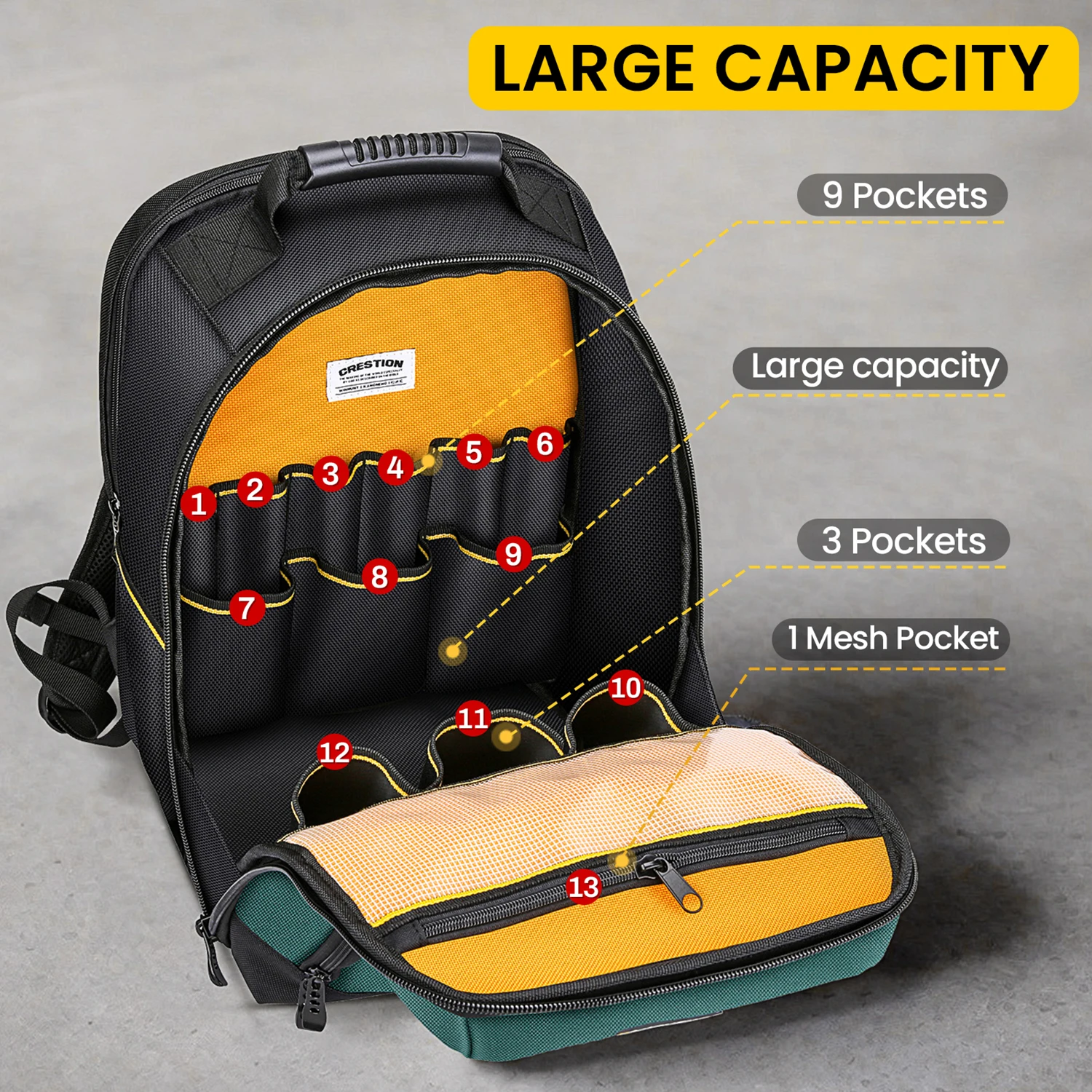 WINHUNT，Tool Backpack with Adjustable Shoulder Straps, Multi-pocket Waterproof Tool Storage Backpack (for Electricians)