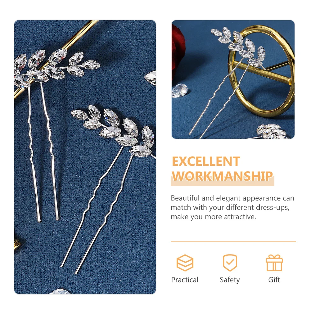 

2Pcs Wheat Spike Hair Fork Pin Rhinestone Alloy Bridal Hairpin Wedding Party Women Hair Accessory Holder U Shaped Hairpin