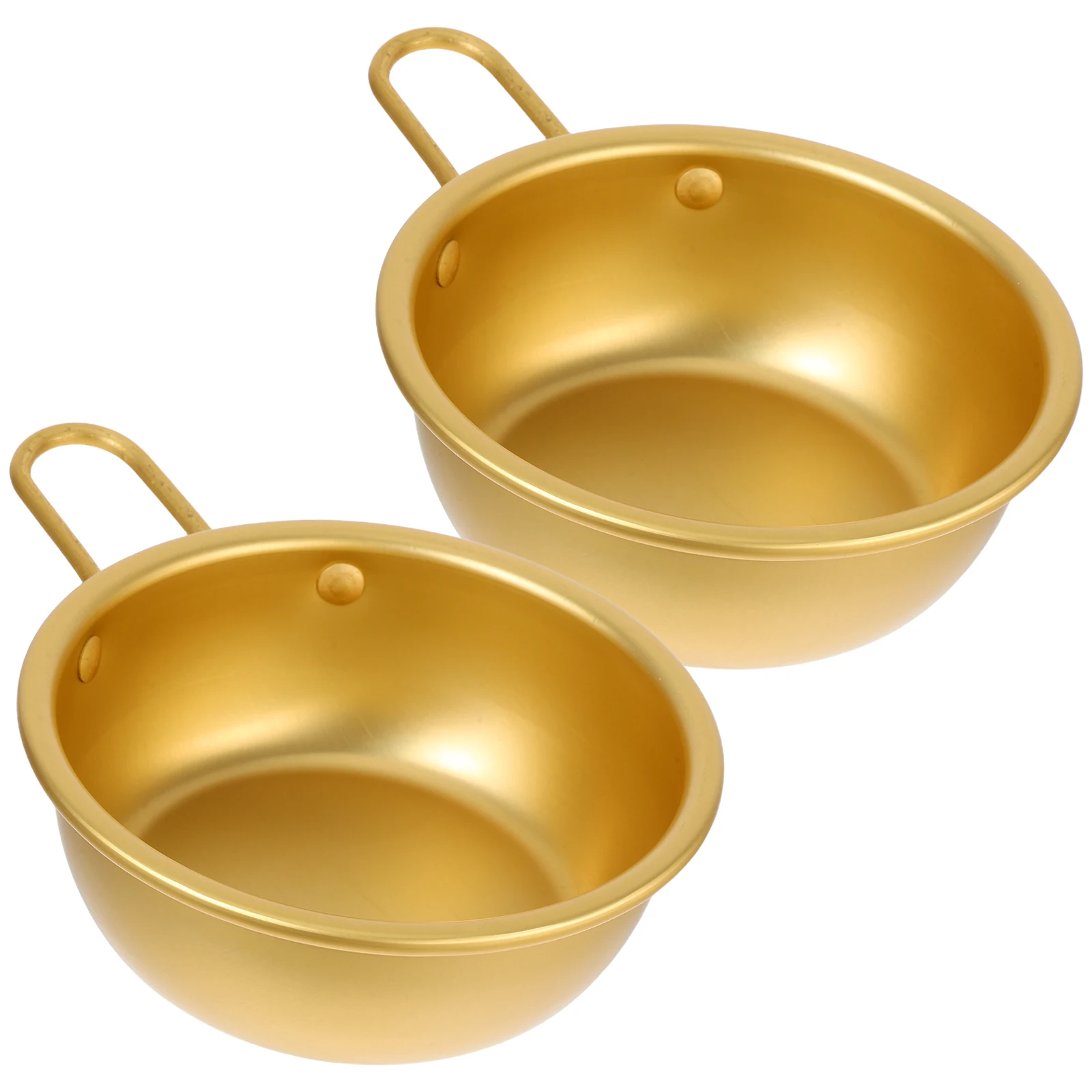 

2pcs Yellow Aluminum Rice Bowls Lightweight Ergonomic Handles Soup Ramen Camping Korean Style Kitchenware