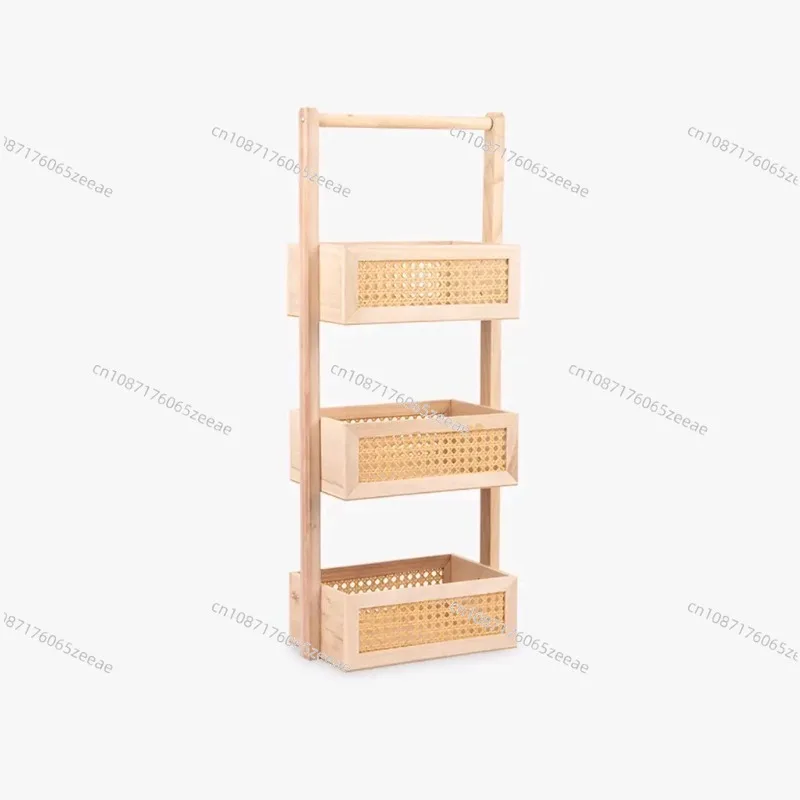 Bamboo Rattan Basket Portable Bathroom Bamboo Rattan Shelf Free-standing Bamboo Ladder Storage Rack