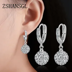 Simple 925 Silver Needle Earrings Jewelry Fashion Clear CZ Drill Ball Round Stud Earrings For Women Girls Kids Lady Gift