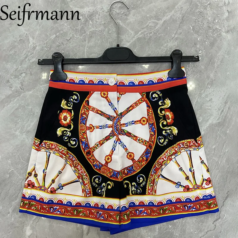 Seifrmann Casual simple printed cotton shorts high waist versatile shorts 2026 autumn fashion women's new style