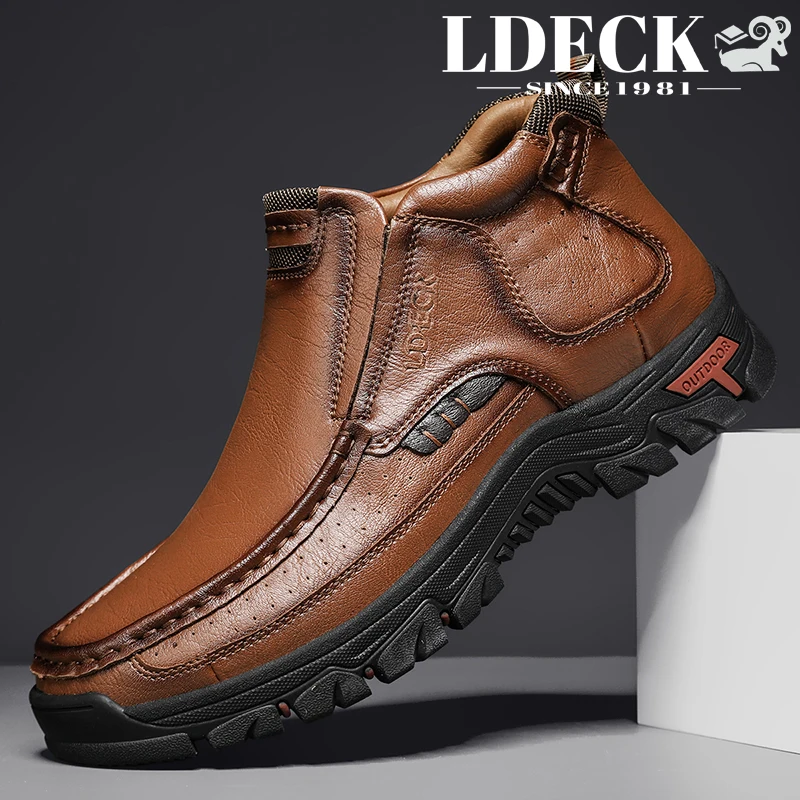LDECK Men's High Top Boots Black Yellow Brown Mid Top Slip On Non Slip Sole Lightweight Durable for Outdoor Walking Daily Commute Men's Boots