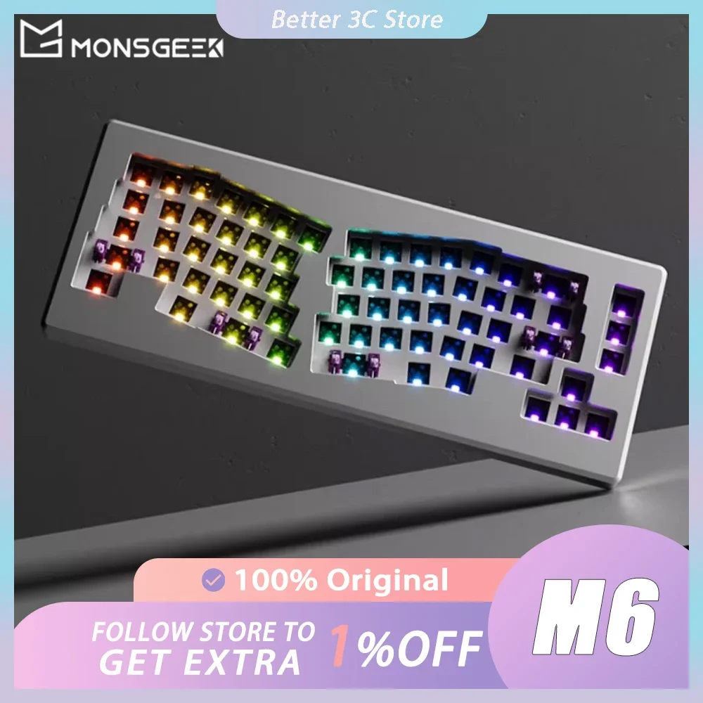 

MONSGEEK M6 Alice Mechanical Keyboard Kit Aluminium Alloy Dynamic RGB Hot Swap Gaming Keyboard Gasket Ergonomics Gamer Office