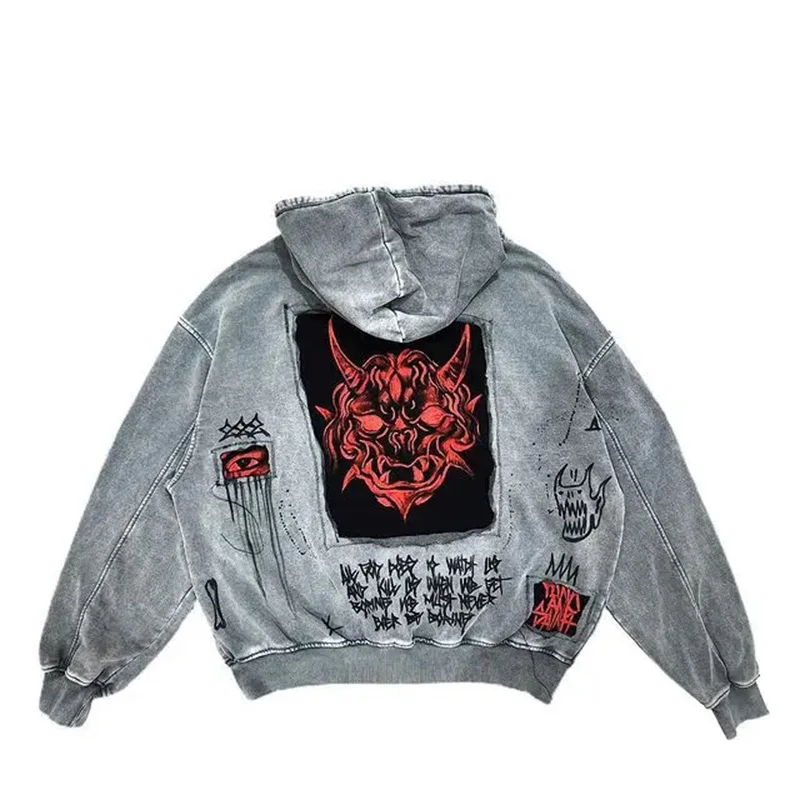 hoodiey2k Women\'s sweatshirtsHoodie Sweatshirt Men\'s Hip Hop Letter Vintage Skull Pattern Print Oversized Hoodie Jacket Clothin