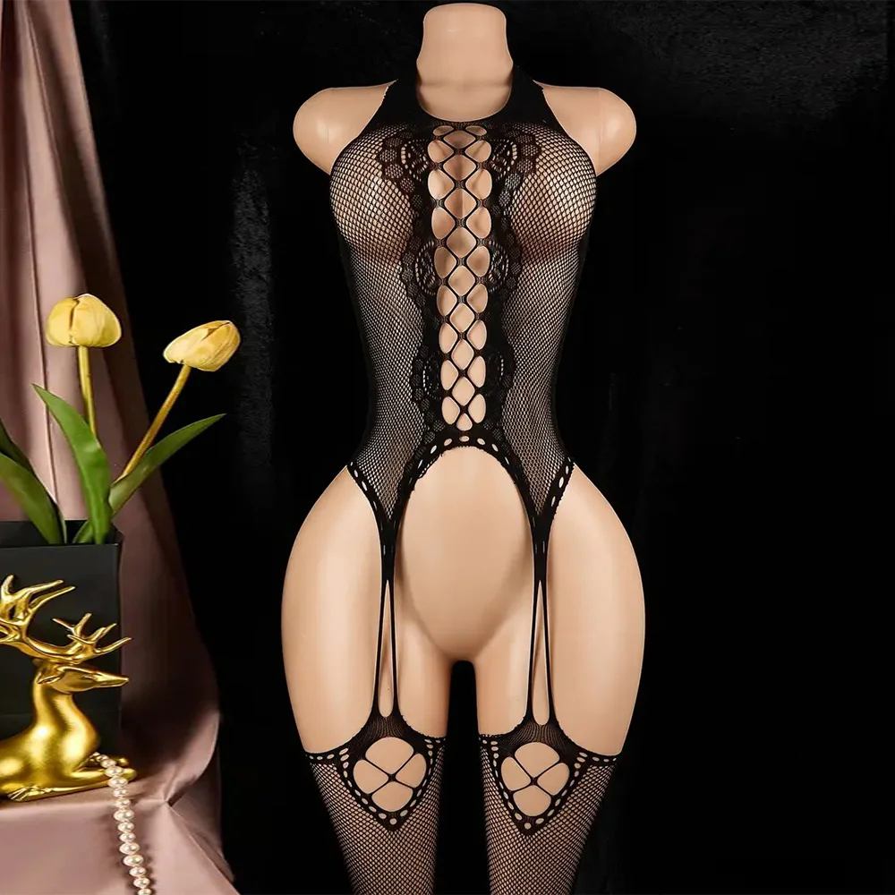 

Sexy Lingerie Women Bodystockings Mesh Fishnet Open Crotch Tighties Bodysuit Teddie Erotic Costumes Underwear 18+