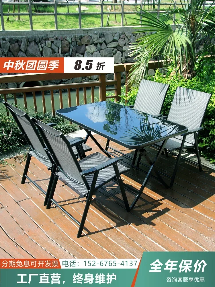 Outdoor folding tables and chairs Balcony Courtyard Garden Outdoor stall Cafe Milk tea shop Leisure table and chair combination