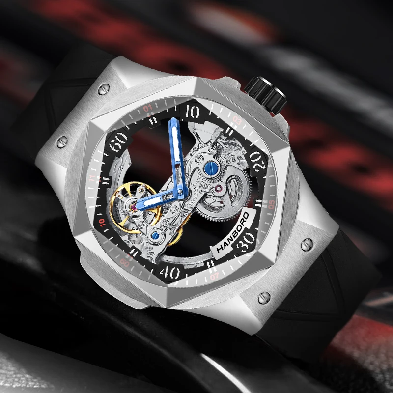 Reloj Luxury Mechanical Men Watch Fashion Skeleton Silicone Strap Waterproof Mens Wristwatch Man Automatic Watches Montre Homme