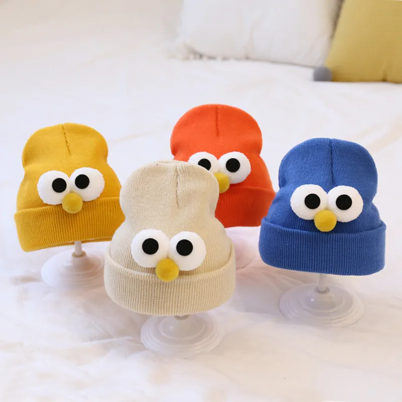 Korean Cute Eyes Baby Hats For Kids Soft Knitted Cap Warm Beanie Autumn Winter Solid Color Children Toddler Crochet Hat