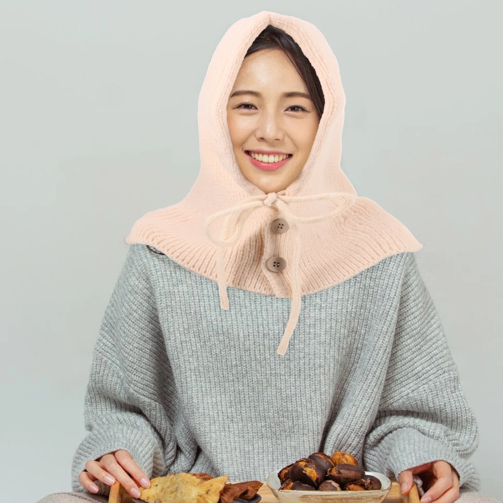 

Integrated Warm Hat Scarf Knitted Hats for Women Winter Scarves One-piece Winters Button Knitting