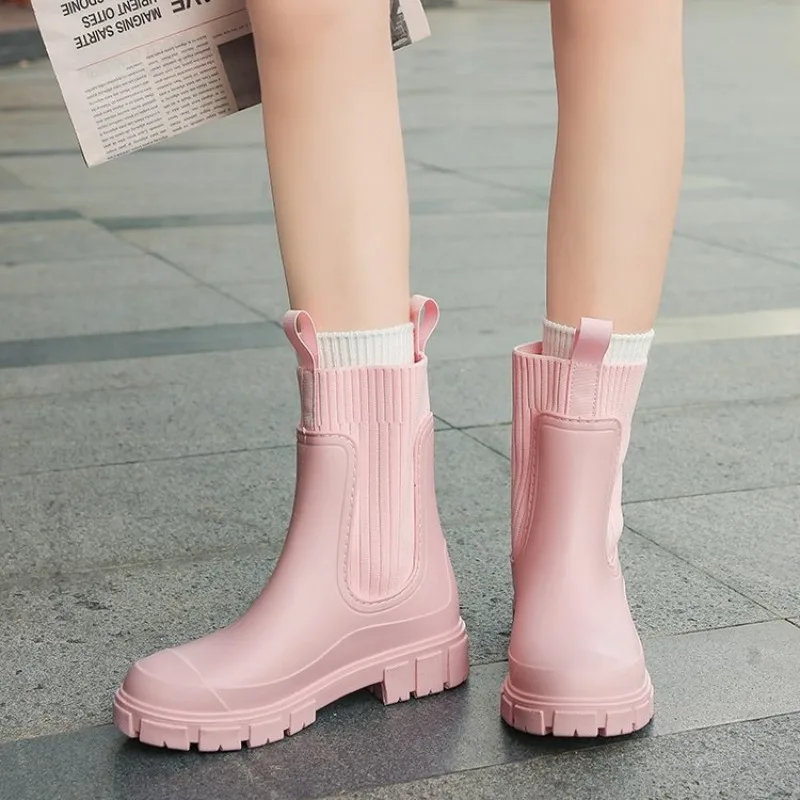 Women's Ankle Boots Round Toe Low Block Heel Matte Finish Ribbed Elastic Gore Lug Outsole Casual Daily Walking Outdoor Footwear