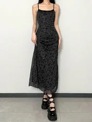 Allover Floral Print Lace Splicing Cami Dress Elegant Sleeveless Maxi Slim Dress Y2k Vintage Dark Academia Women's Clothing