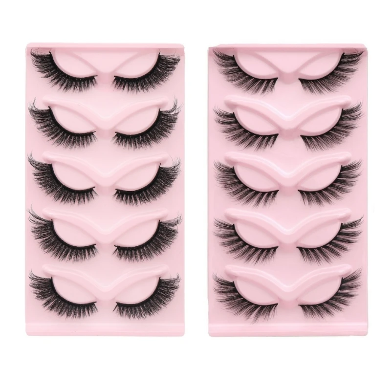 5 Pairs/Tray  Cat Eye contour wispy natural long  not fall apart fox Winged thin band cotton stalk strip eyelash