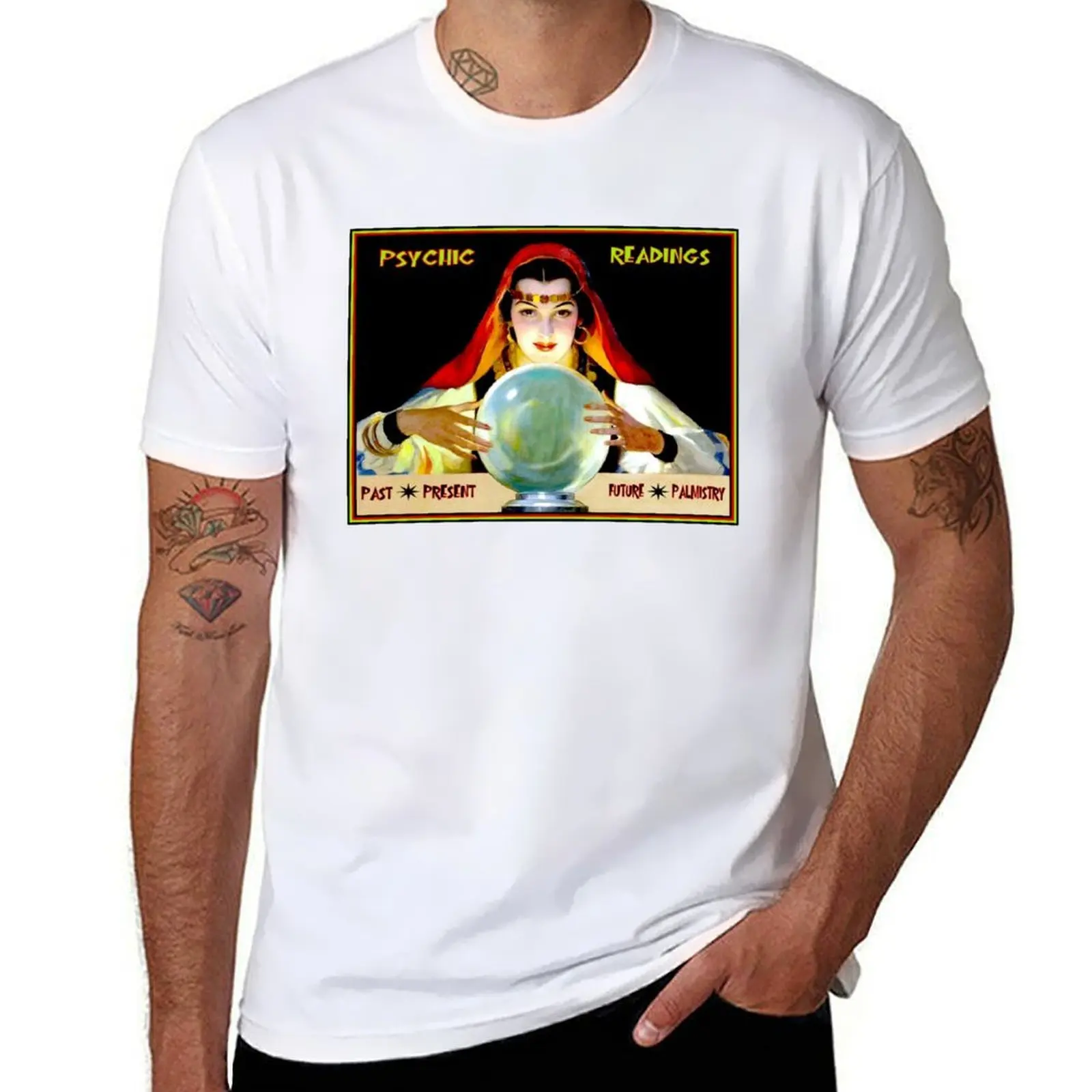 القراءة النفسية: Vintage عراف الحظ الإعلان طباعة تي شيرت أنيمي التي شيرت تي شيرت مصمم تي شيرت