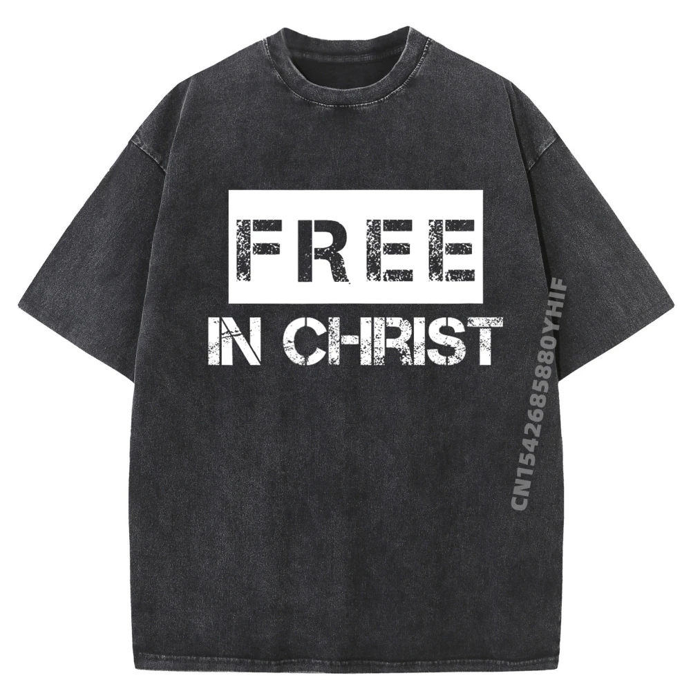 

Free In Christ Christian Design Women Youth Luxury Designer Autumn Cheap Printed Tees Mens Casual Washed Shirt