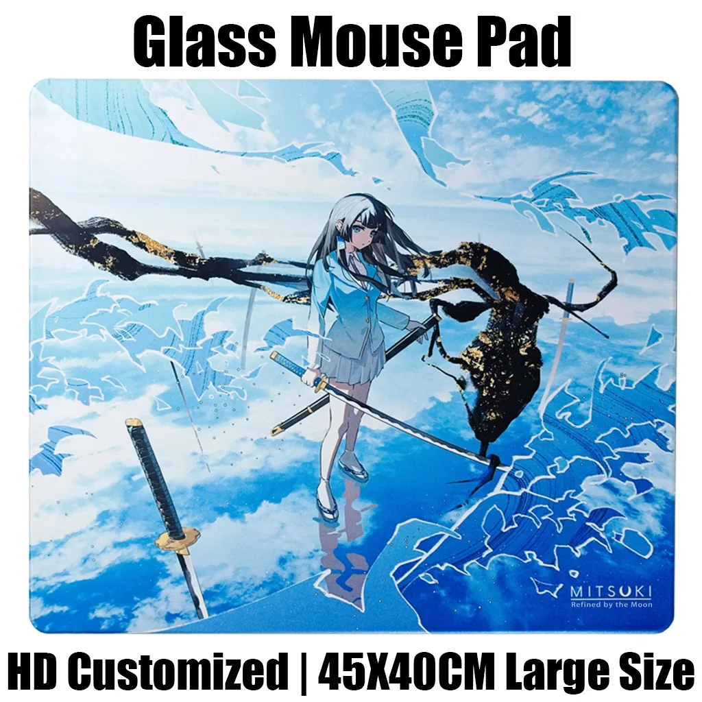 Anime Girl YUME Glass Mouse Pad Japan Anime Etched Office Desktop Mat E-sports Game FPS Specific Glass Mousepad Game Accessories