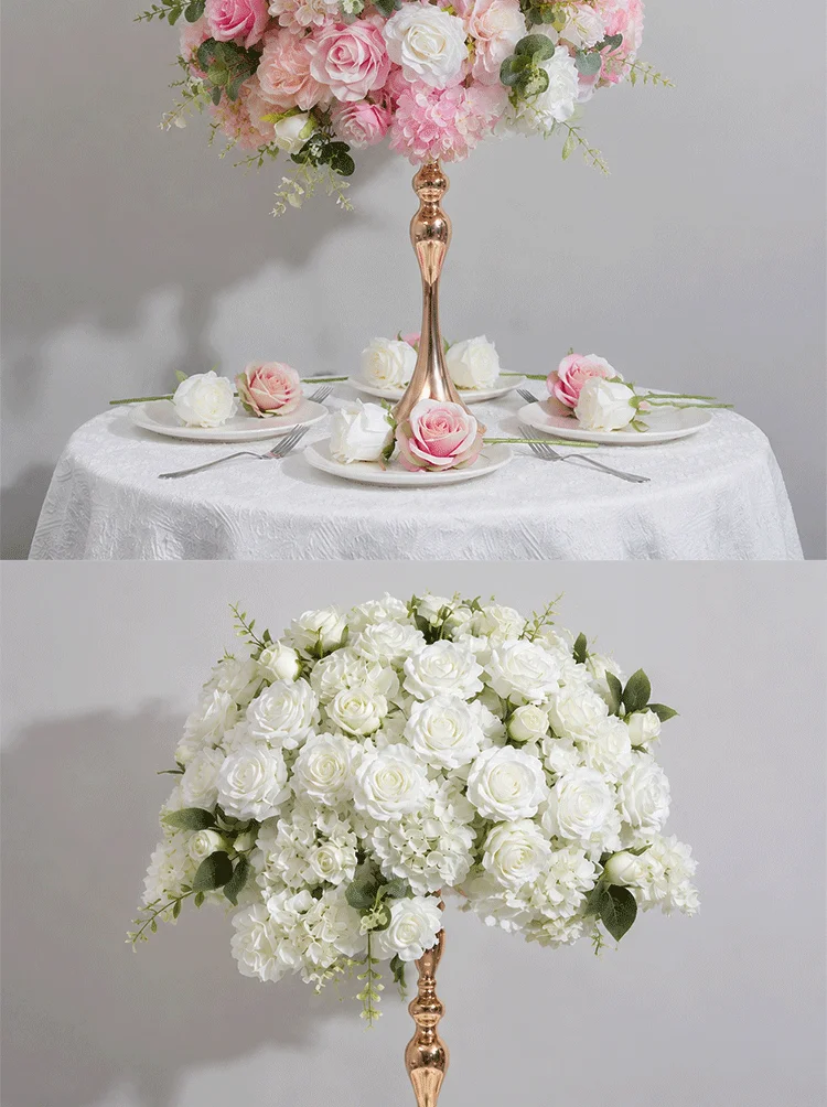 Künstliche rosa Rosenblumenkugel-Arrangement Hochzeitstisch-Mittelstück Luxus-Bankett-Event Heimparty Esstisch-Blumendekoration – Detail 5