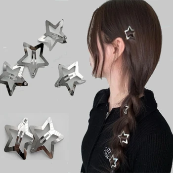 Silber Stern kleine Haarnadel y2k weiblich bb cool Metall Textur Clip neue Haars eite Zubehör Clips Pentagramm Kopfschmuck
