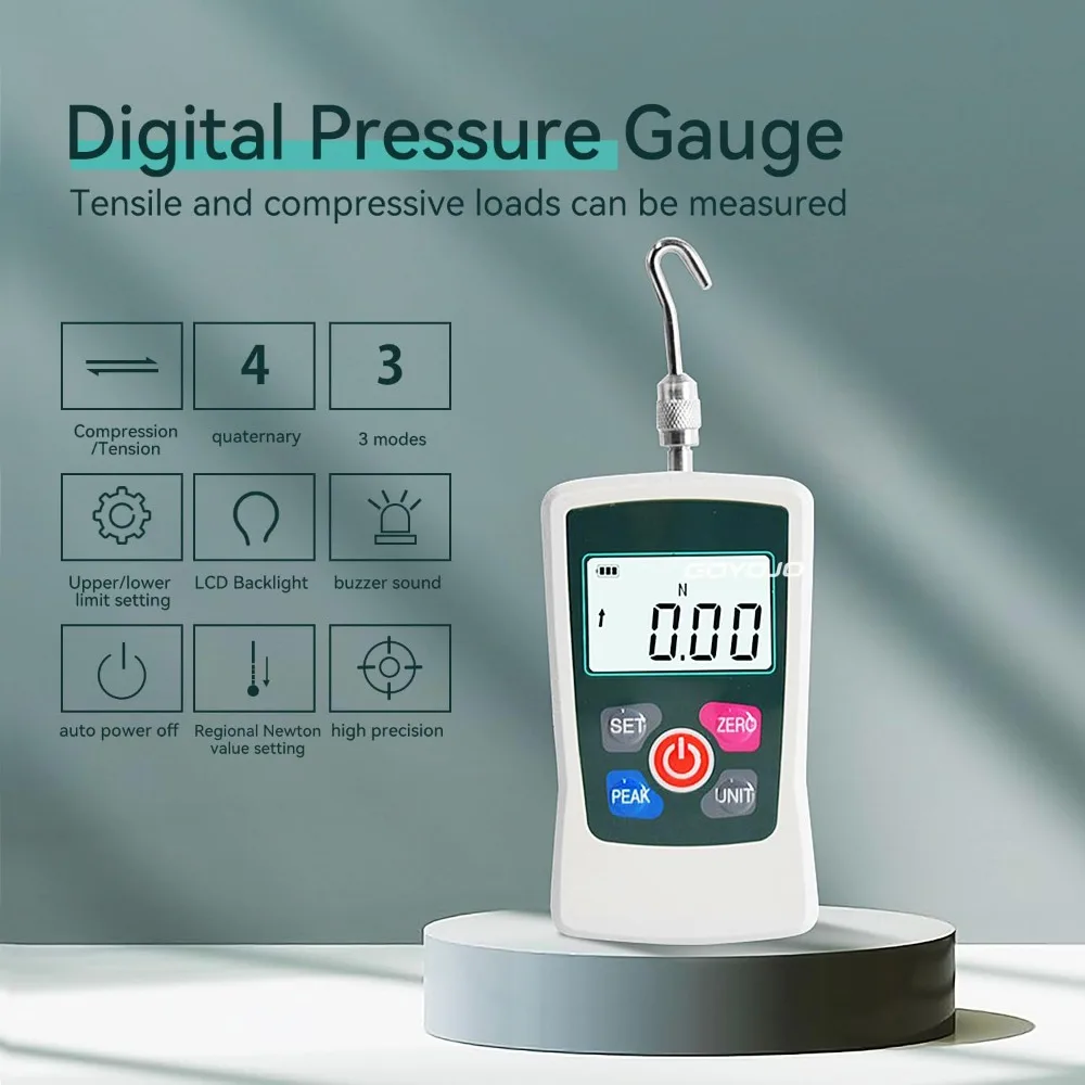 Medidor de fuerza digital 500N Medidor push-pull de alta precisión para pruebas de tensión y compresión (N, kg, lb, oz) para pruebas de materiales