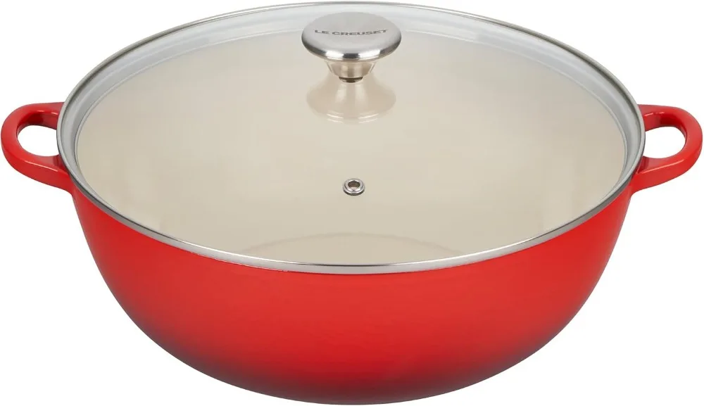 Horno de Chef de hierro fundido esmaltado con tapa de vidrio, 7,5 qt., Cerise