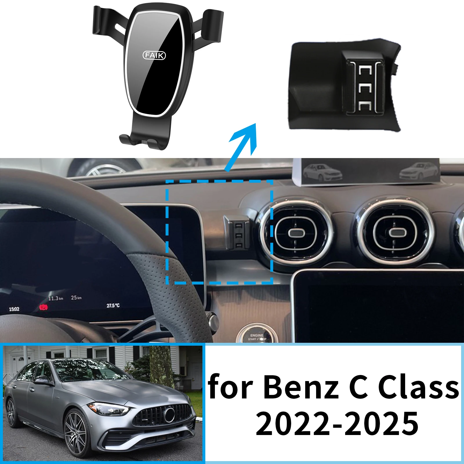 

Car Mobile Phone Holder for Mercedes Benz C Class 2022~2025 W206 C200 C260 C300 GPS Bracket Accessories Navigation Stand Auto