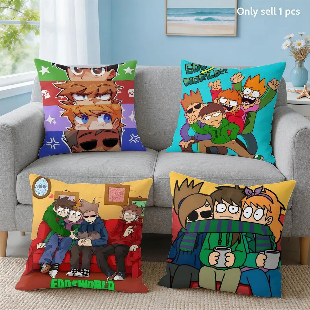 Cartoon Anime E-eddsworld Cushion Cover Soft Short Plush Throw Pillow Cover Hidden Zipper Cutecore Sofa Bedroom Home Decor