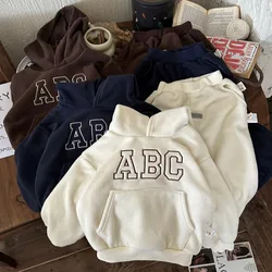 Fashion Letter Children's Sets Winter Plush Warm Girls Clothes Baby Boy Clothes Sports Velvet Hoodie Set