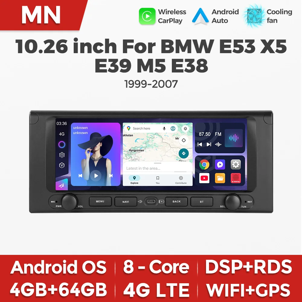 10.26inch Android 15 Car Radio Wireless Carplay Auto Screen For BMW X5 E39 E53 1999 - 2006 8Core GPS 4G Stereo Multimedia Player