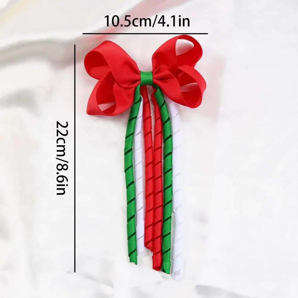 ncmama 2Pcs Christmas Hair Bow Clips For Women Girls Long Tassel Hairpins Solid Ribbon Red Hairgrips Headwear Hair Accessories