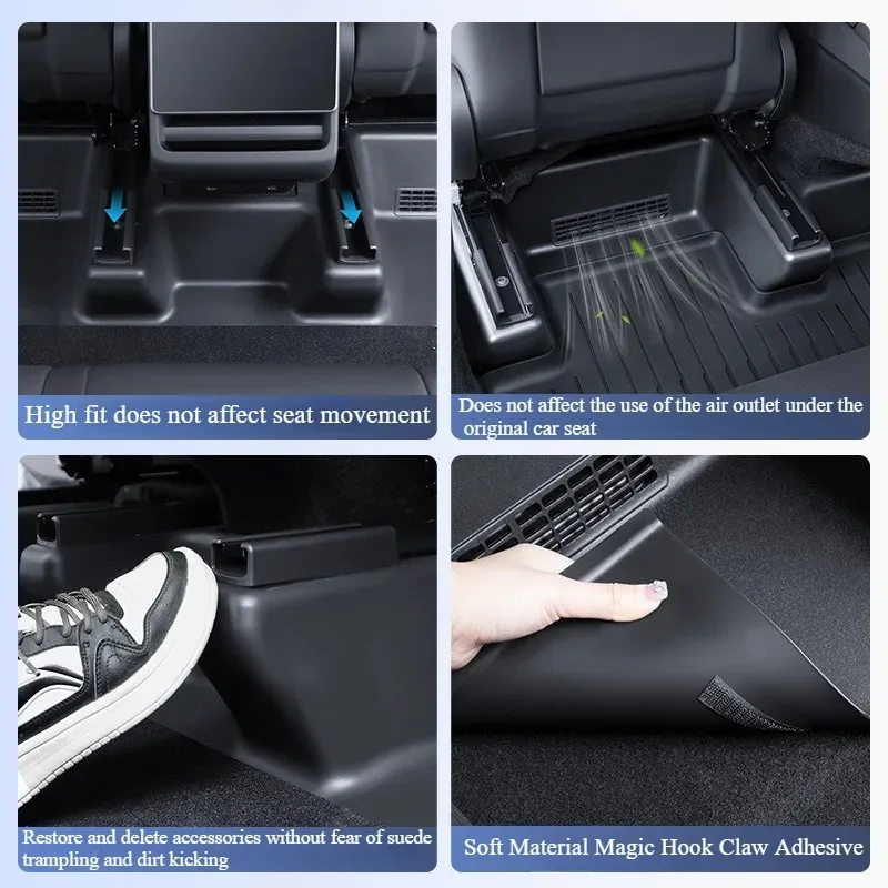 For Tesla Model Y Juniper 2026 TPE Under Seat Corner Guard Seat Slide Rails Protector Cover Anti-Kick Flocking Accessories