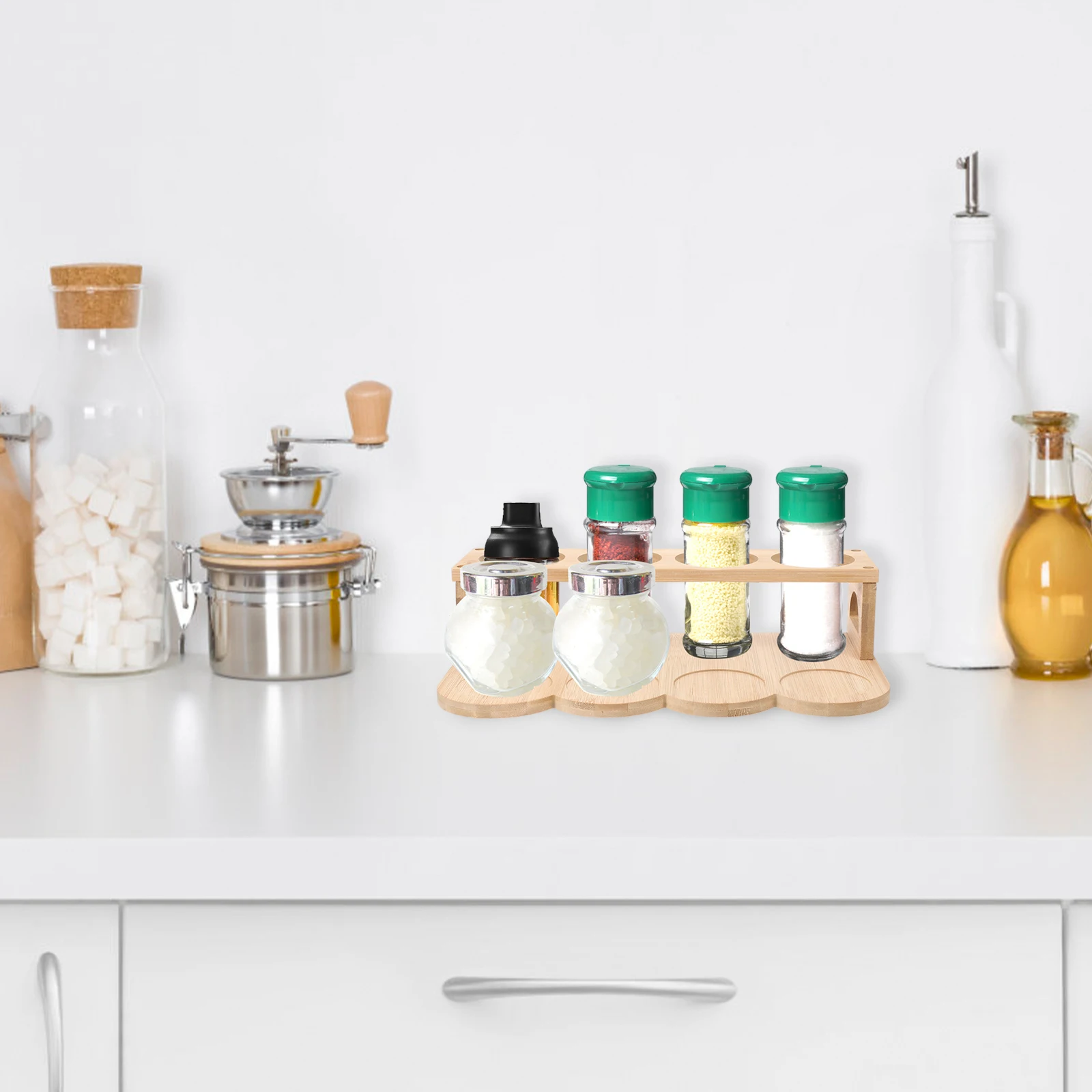 

Wooden Spice Rack Kitchen Storage Organizer Oil Pot Rack Multi-Use Seasoning Stand Wood Bottle Holder Countertop for Jars