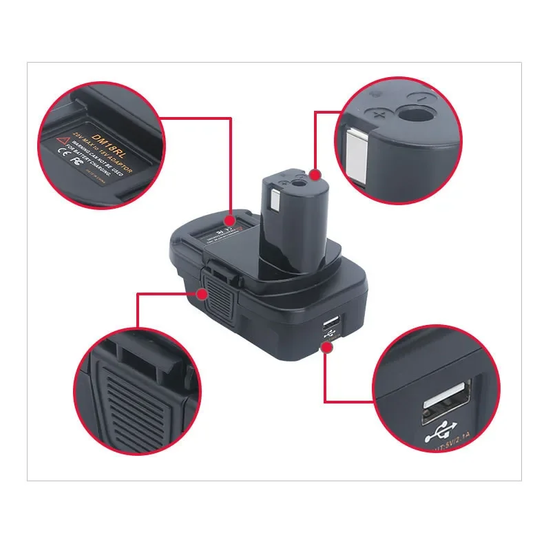 Adaptador convertidor de batería DM18RL USB DM20ROB para RYOBI Convert para Dewalt 20V para Milwaukee a 18V