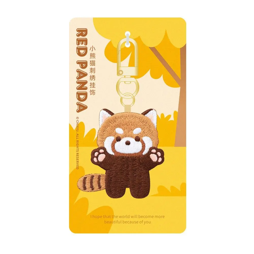 

Funny Cartoon Red Panda Keyrchain Creative Fashion Kawaii Animal Pendant Milk Tea Sleep Red Panda Embroidery Pendant Couple