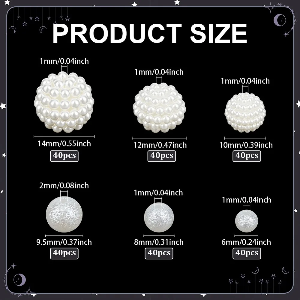 Kits de fabricación de joyería DIY que incluyen cuentas acrílicas de imitación de perlas, redondas, de colores mixtos, de 6~14 mm, con orificio de 1~2 mm, 330 piezas/juego