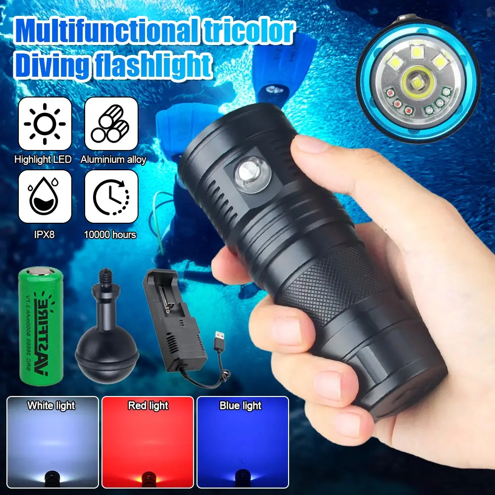 

Waterproof IPX8 Diving flashlight charging strong Diving flashlight plastic waterproof submersible lighting at night submersible