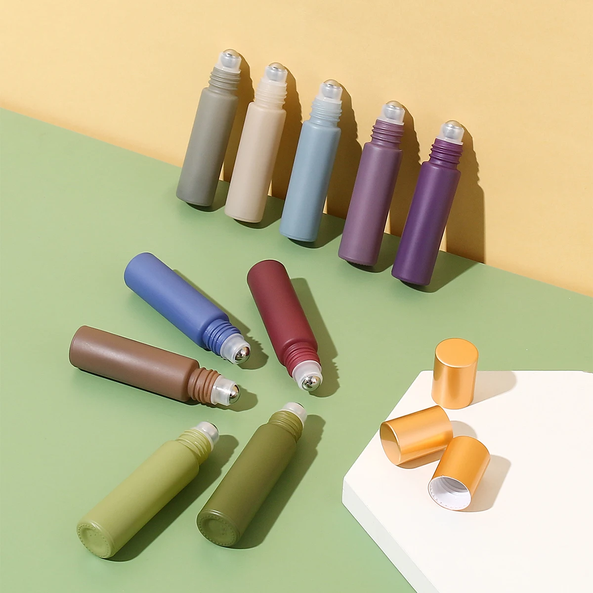 10pcs 10ml Refillable Morandi Colorful Empty Glass Essential Oil Perfume Roll On Bottles With Stainless Steel Roller Ball