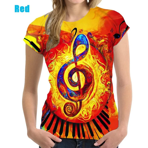 

Women's T Shirt Music Note 3D Printed Short Sleeve O-neck Shirt Loose Top