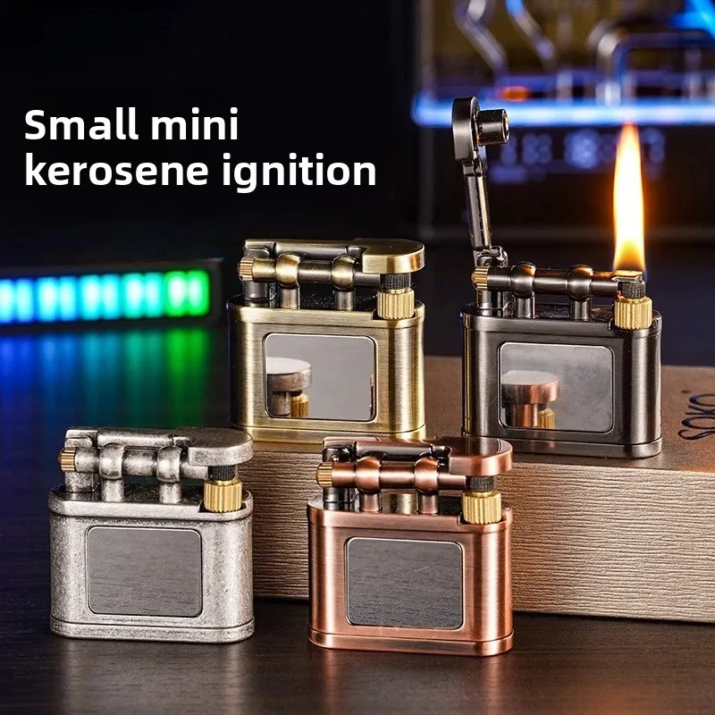 

New Metal Exquisite Small Mini Lighter, Alloy Body Arm-raising Old Grinding Wheel Lighter, Exquisite Lanyard, DIY on Your Own