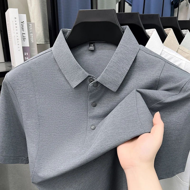 Slim-Fit-Poloshirt mit halber Knopfleiste für Herren, belüftete Seitenpaneele, Business-Meeting, Kurzstreckenreise, Kleidungsstück – Detail 11