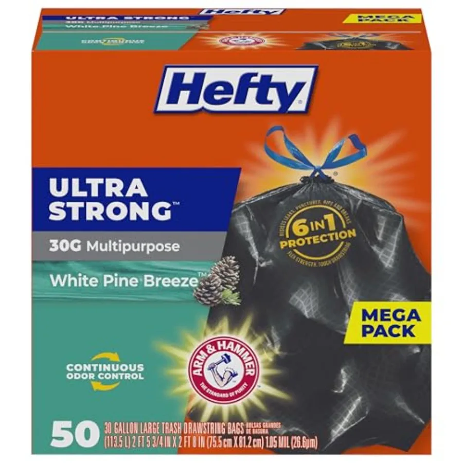 

Ultra Strong 30 Gallon Trash Bags, Large Trash Bags 30 Gallon Size, Multipurpose, Break Resistant Drawstring Closure, Resists L