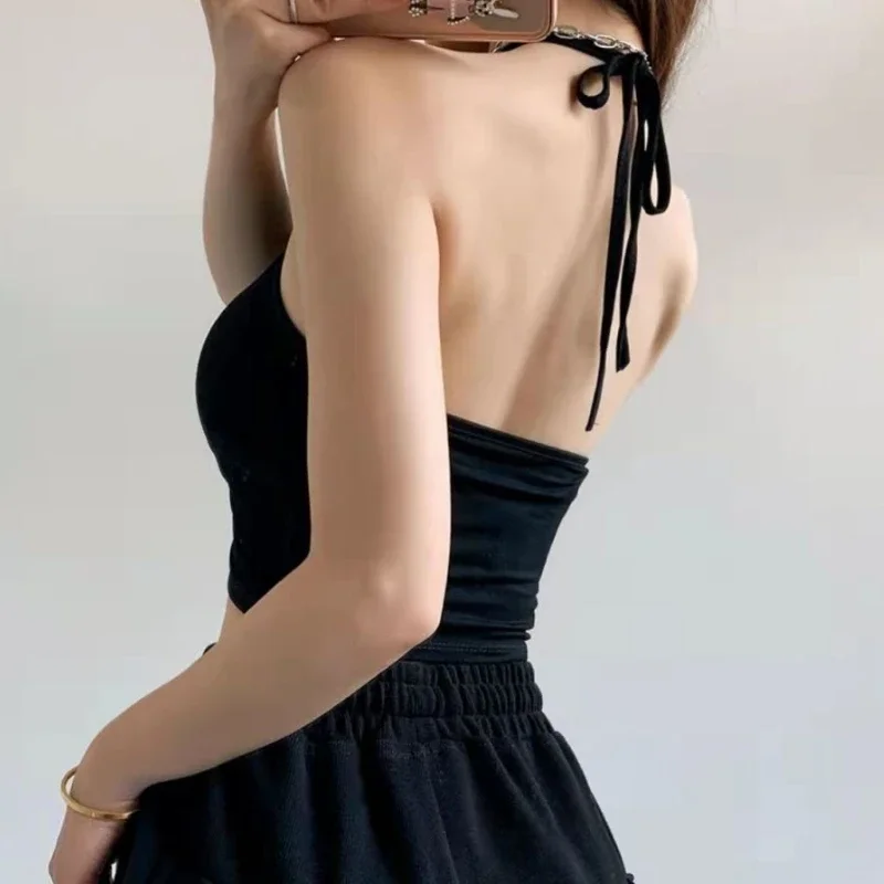 Halter Canotta Donna Hotsweet Crop Top Estate Backless Semplice stile spiaggia Costumi da bagno vintage Moda Vacanza Casual All-match