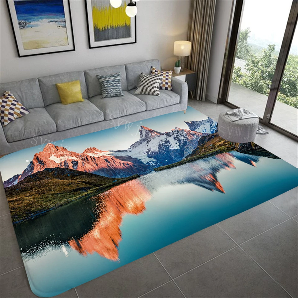 Alpine Forest Stream 3D Printed Carpet Waterfall Landscape Decoration Living Room Bedroom Large Carpet Yoga Mat Home Decoration