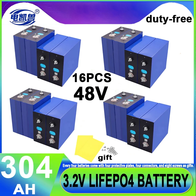 16PCS 304Ah 105Ah LF280K LiFePO4 Battery Rechargeable Lithium Iron Phosphate Cell DIY 12V 24V 48V Solar RV EV Camping No Tax