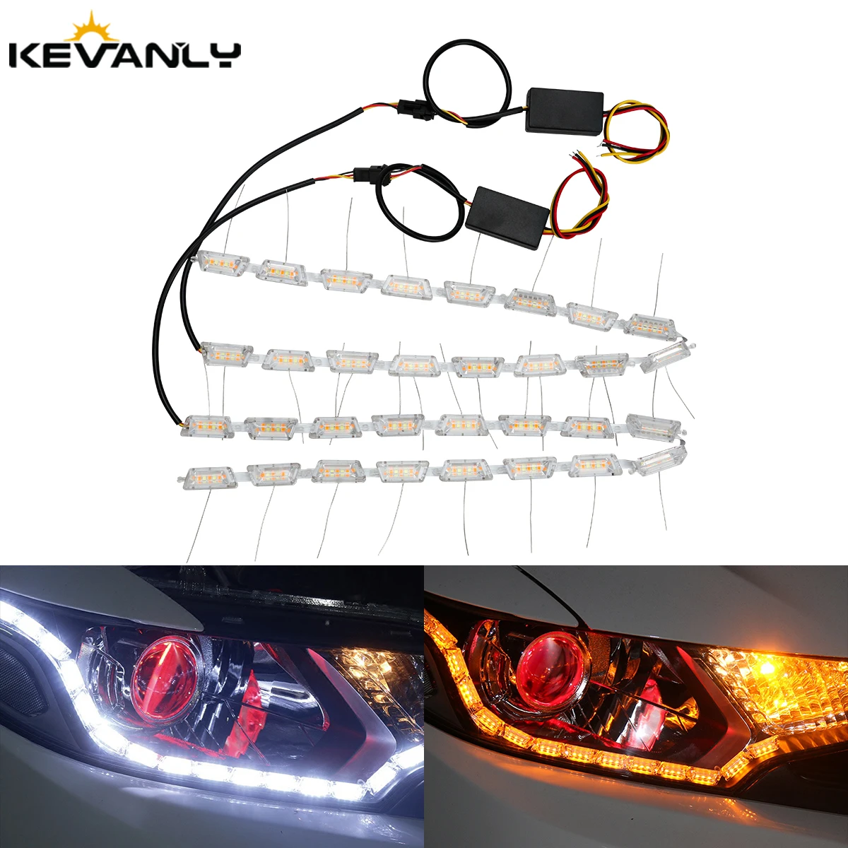 2pcs DRL 14 16LED Flexible Flowing Waterproof Sequential Strip Light DRL daytime running light Turn Signal angel eye White Amber