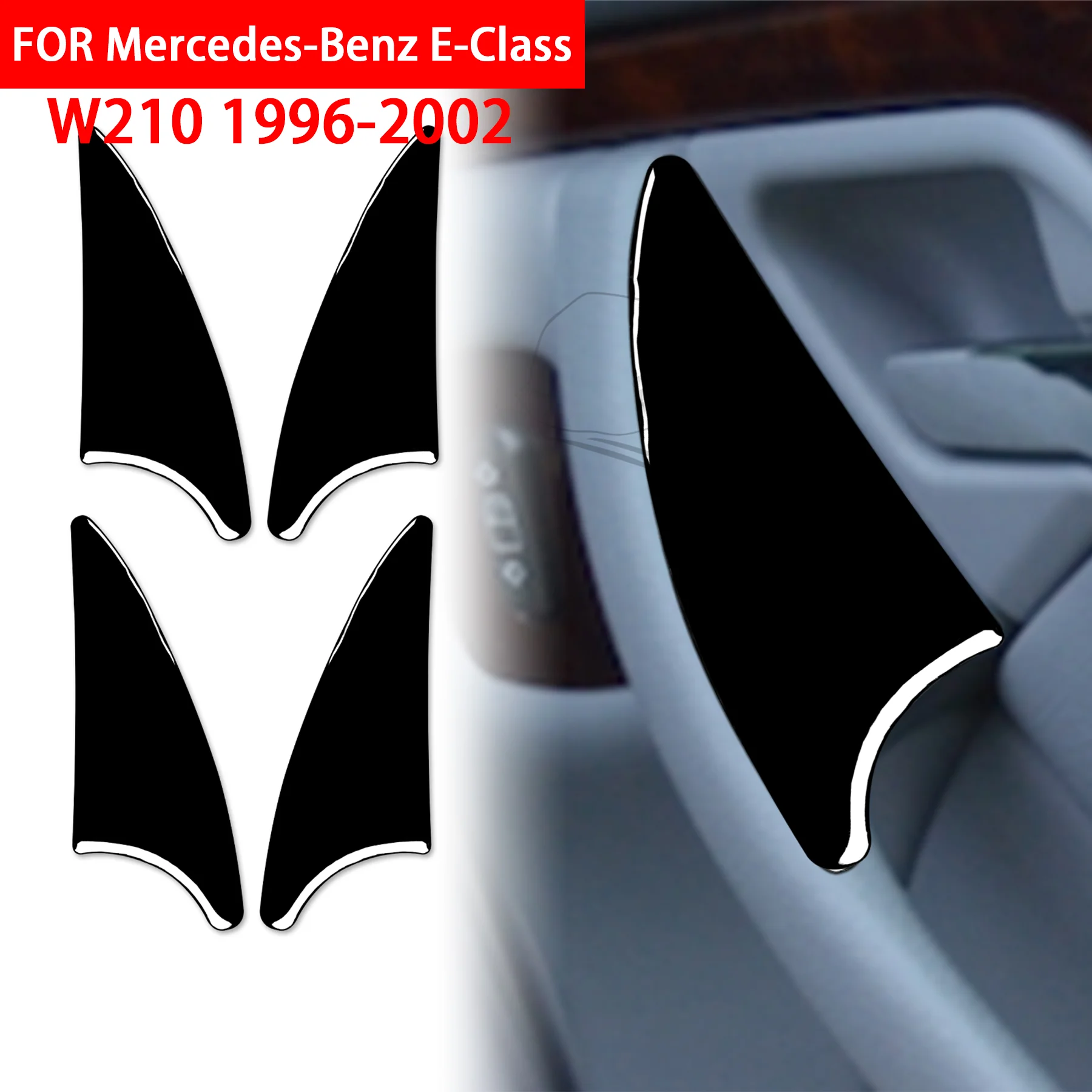 FOR Mercedes-Benz E-Class W210 1996-2002 Automotive Interior Accessories Door Corners Triangular Panels Piano Black Stickers