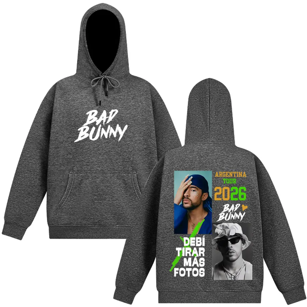 مغني الراب باد باني جولة الأرجنتين 2026 موضة الجرافيك هوديي الرجال الهيب هوب الشرير البلوز بأكمام طويلة ملابس رياضية غير رسمية ورجعية