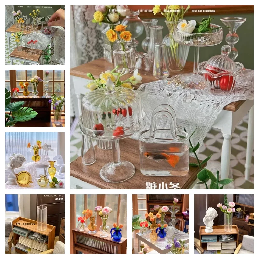 12 Points Doll House Mini Glass Vase 6 Points Model OB11 Flower Shop Scene Simulation Props DIY Doll House Decoration BJD Toys